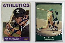 Ken Harrelson - Sal Bando Signed Baseball Cards Athletics
