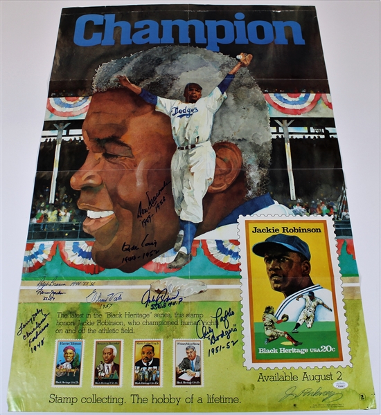 Jackie Robinson Black Heritage Poster 36 x 24 Signed by Larry Doby x 8