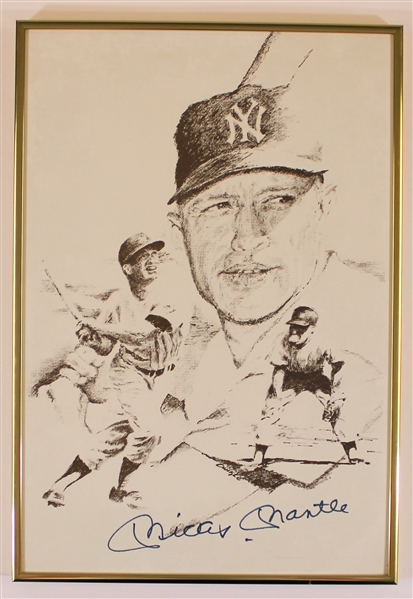 Mickey Mantle Signed Framed 11x17  Lithograph- JSA Pre Auth