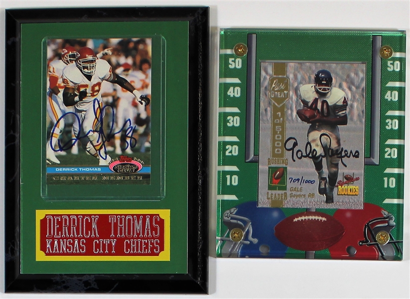 Derrick Thomas & Gale Sayers Signed Cards Lot of 2