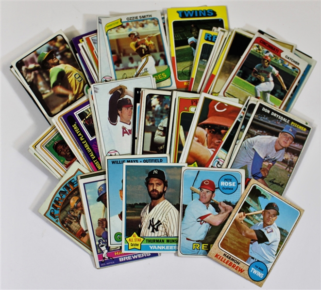 Lot of 110 Vintage Baseball Cards - Munson-Rose-Aaron-Mays-Killebrew