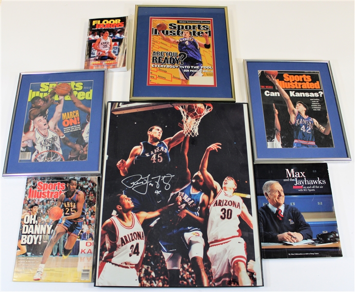 Lot of 7 Kansas Basketball Signed Magazines & Photos