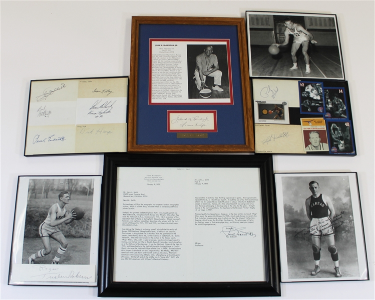 Kansas Basketball Lot of  Signed Photos-Cuts & Letter