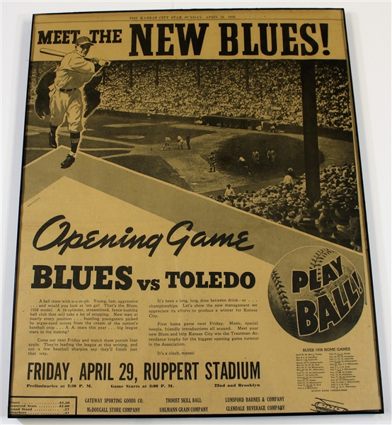 Kansas City Blues 1938 News Paper Framed 