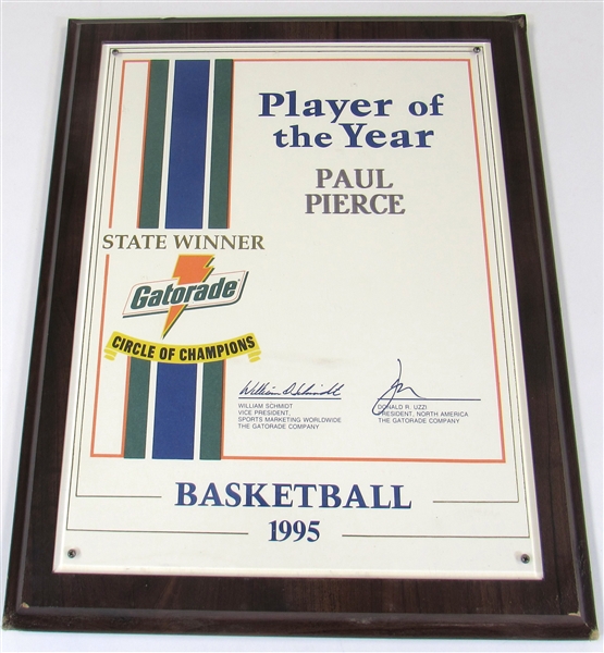 1995 Paul Pierce Gatorade State POY Plaque