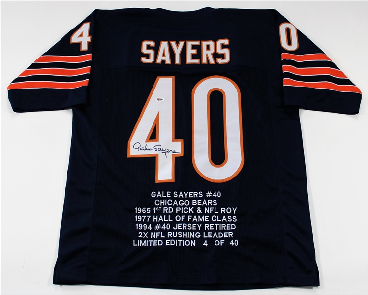 Gale Sayers Signed Chicago Bears Stat Jersey - PSA