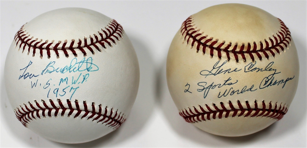 Lou Burdette - Gene Conley Signed Baseball - JSA