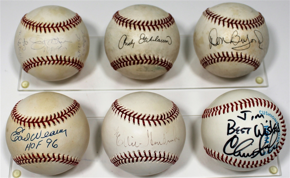 Lot of 6 Signed Baseball - Palmer- Weaver - Buford-Sabo- Hendricks