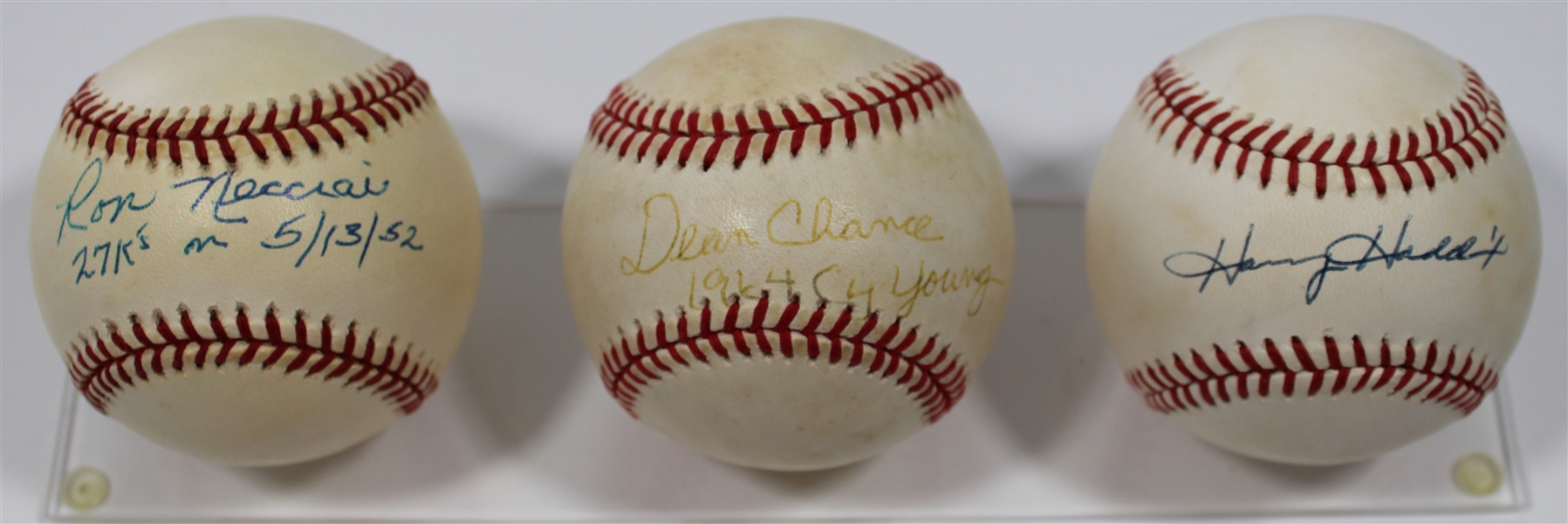 Dean Chance - Ron Necciai - Harvey Haddix Signed Baseballs - JSA