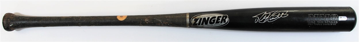 Mike Moustakas Game Used & Signed Kansas City Royals Bat MLB HZ-966636