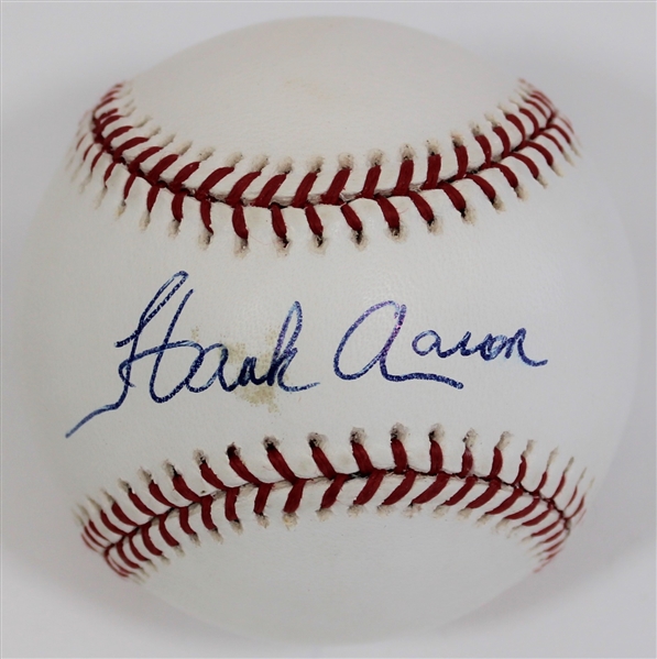 Hank Aaron Signed MLB Baseball Cert - Mounted Memories