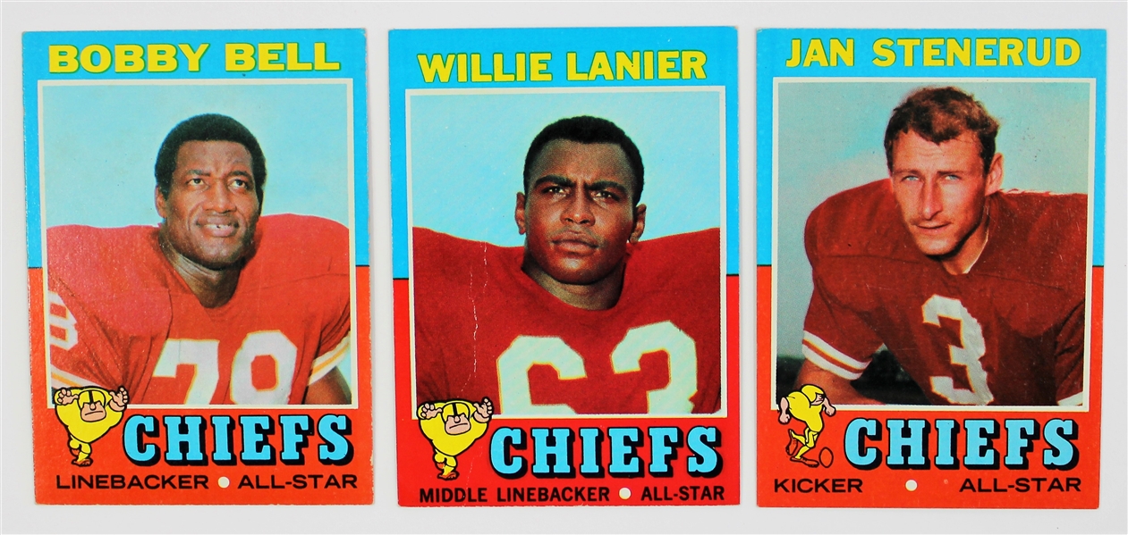 Bobby Bell-Willie Lanier-Jan Stenerud Topps Chiefs Cards