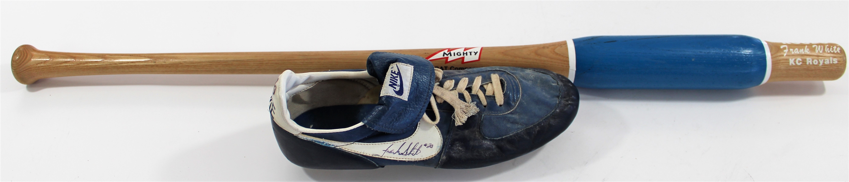 Frank White Gu Signed Cleat & Custom Fungo Bat 