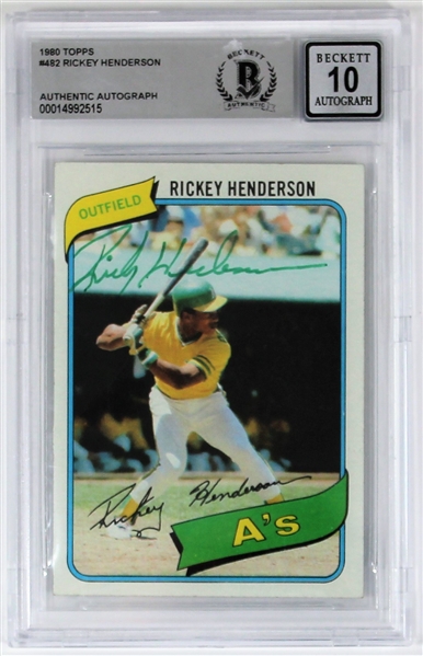 Rickey Henderson 1980 Rookie Topps Signed Beckett Autographed 10