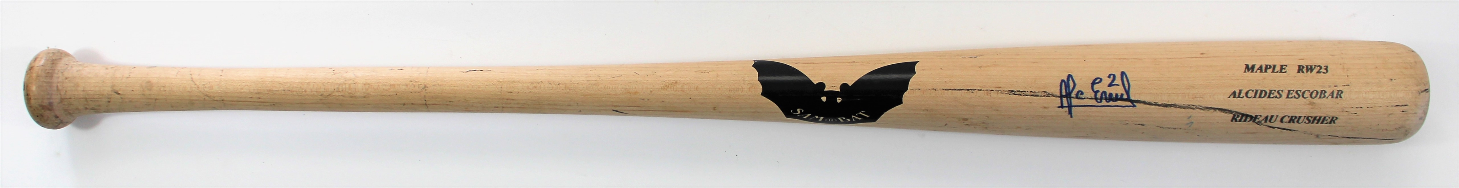 Alcides Escobar 2013 Game Used & Signed Kansas City Royals Bat.