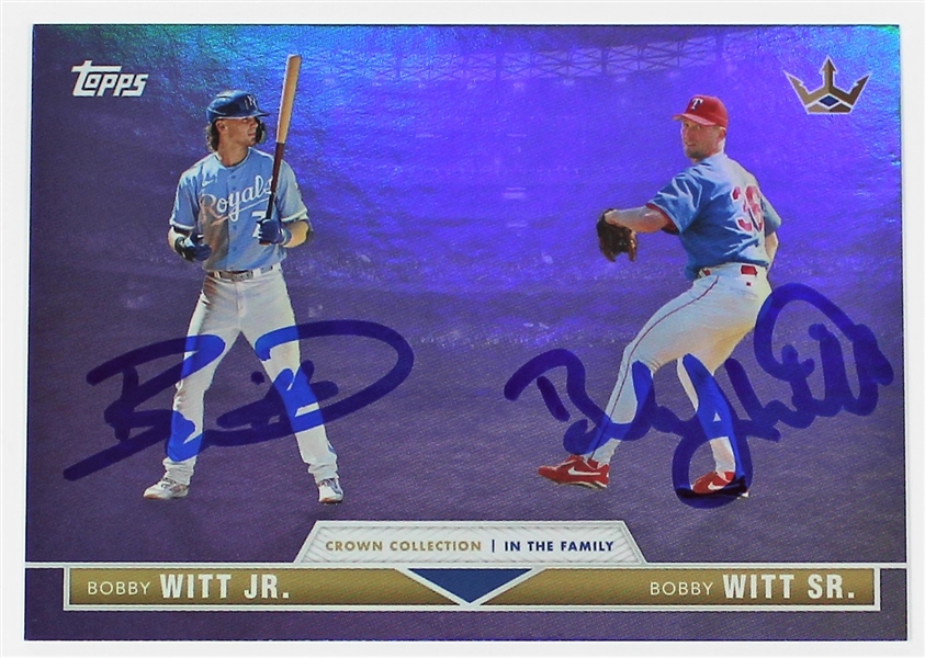 Bobby Witt Jr. & Bobby Witt Sr. dual Signed Topps Crown Collection Card - Beckett Witness