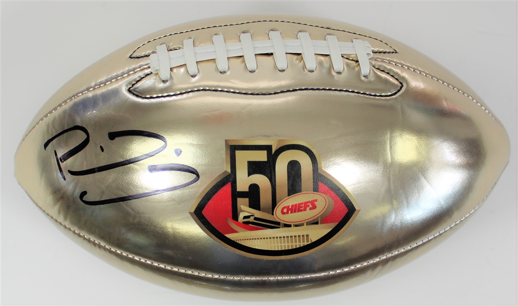 Patrick Mahomes Signed Gold 50 Anniversary Football - JSA Cert