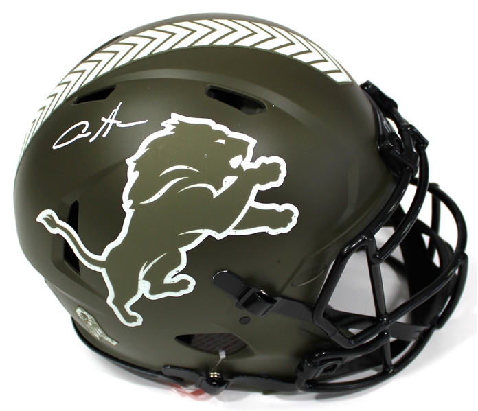 Aiden Hutchinson Signed Lions Salute to Service Pro Model Helmet - Becket Witness