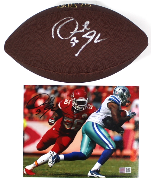 Derrick Johnson Signed Football & 8x10 Kansas City Chiefs - Beckett