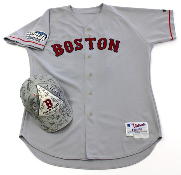 Boston Red Sox 2004 Game Worn Jersey & Signed Team Cap - Martinez