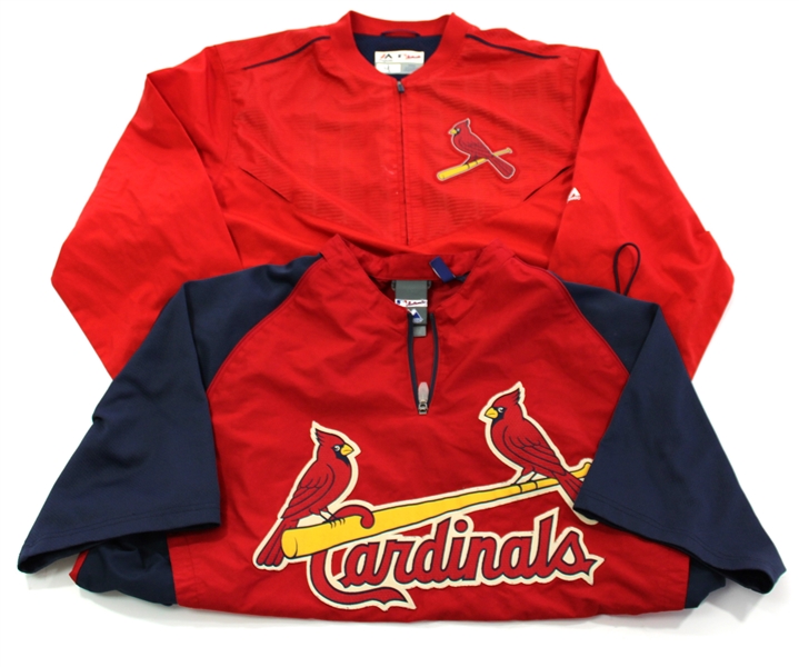 Yadier Molina Game Used St Cardinals Lot of 2 Pull Overs Warm Ups.