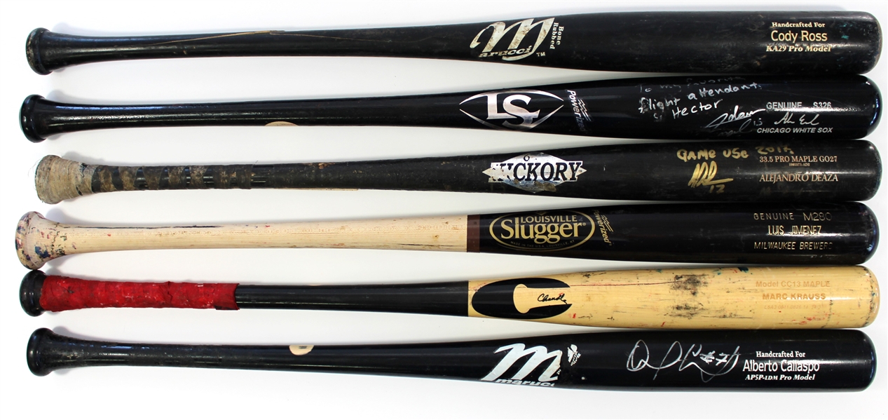 Lot of 6 Game Used Baseball Bats