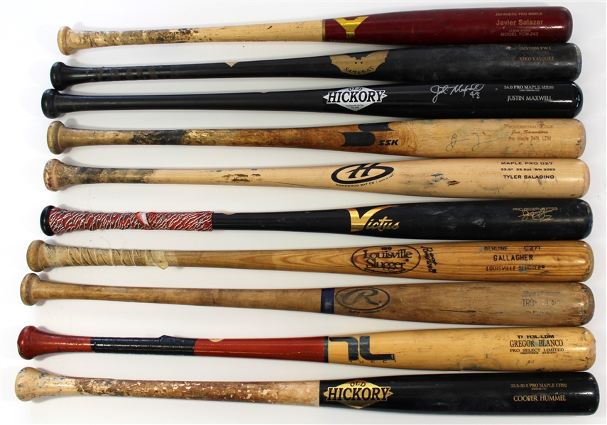 Lot of 10 Game Used Baseball Bats