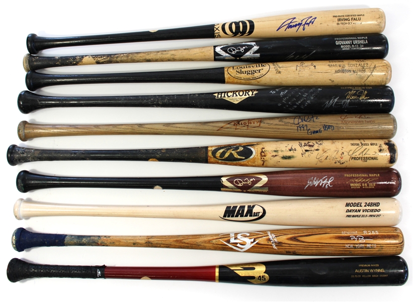 Lot of 10 Game Used Baseball Bats