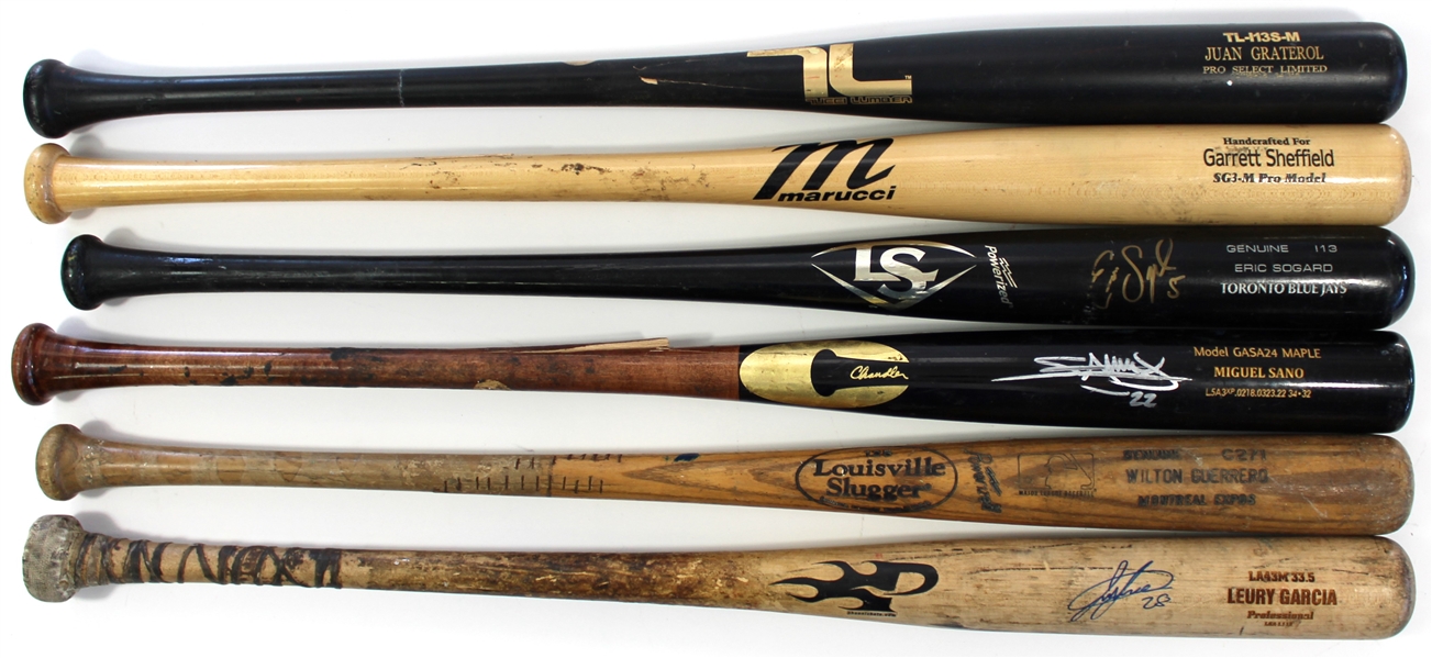 Lot of 6 Game Used Baseball Bats 