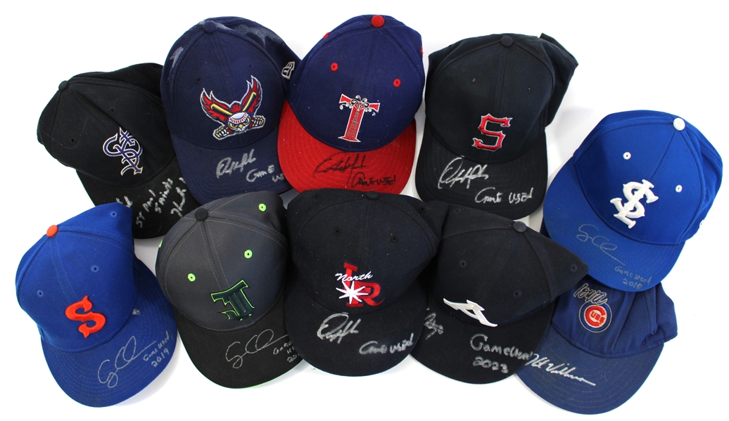 Lot of 10 Game Used Baseball Hats 