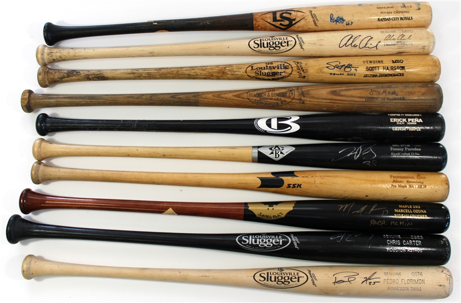 Lot of 10 Game Used Baseball Bats