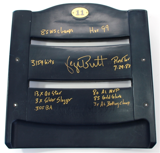 George Brett Kansas City Royals Signed Seat back W/ inscriptions.  