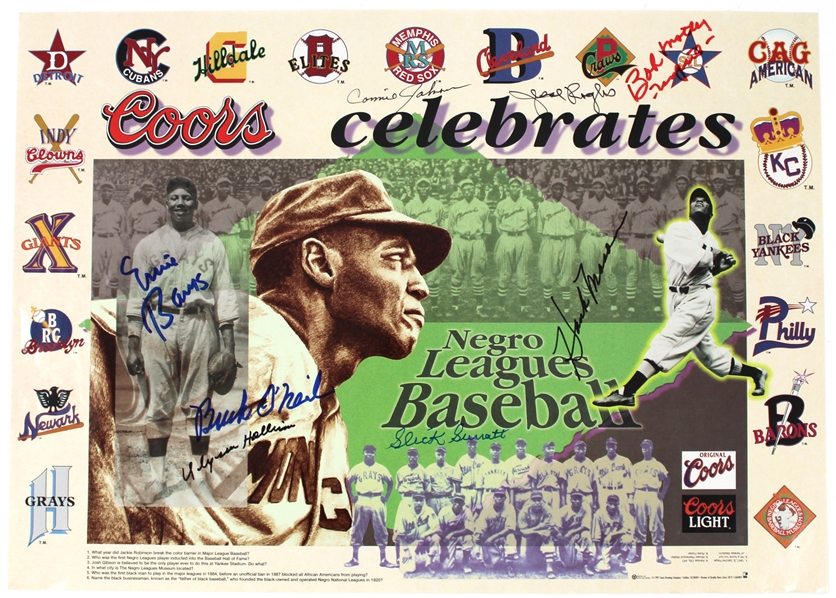1997 Negro League Signed Poster W/ 9 players - Buck ONeil - Ernie Banks