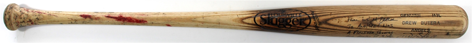 Drew Butera Game Used & Signed Angels Bat