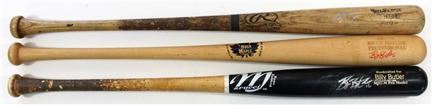 Lot of 3 Game Used & Signed Bats - Eric Hosmer - Billy Butler 