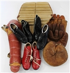 Lot of Vintage Baseball Gloves - Cleats - Catchers Gear 