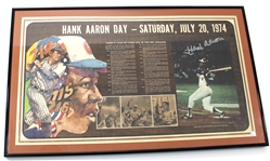 Hank Aaron Signed Aaron Day Poster 7-20-1974 - Steiner 30x20
